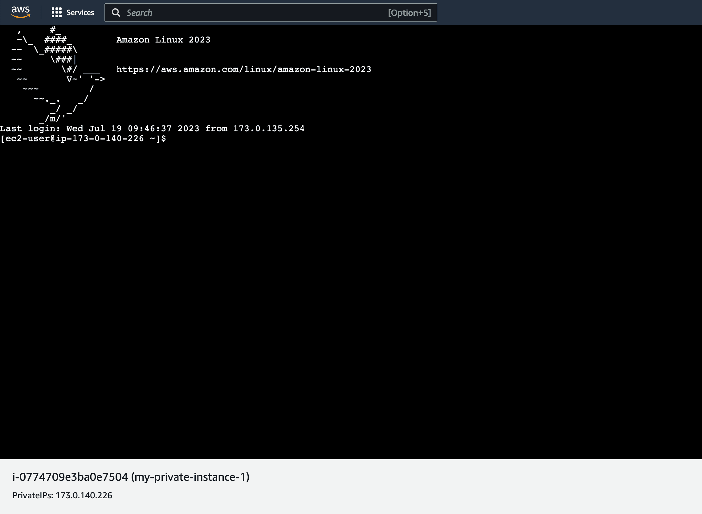 AWS Console based connection made
